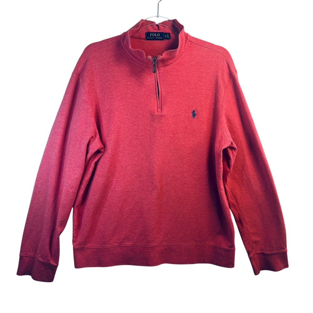 Polo Ralph Lauren Mens Red Quarter Zip Pullover Sweatshirt Large Preppy Academia